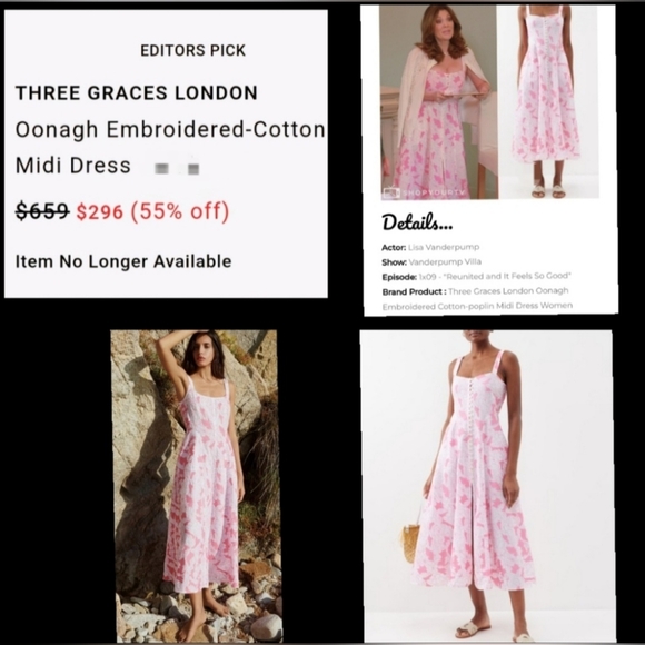 $659 THREE GRACES London embroidered cotton sleeveless strap 8 long midi dress - Picture 1 of 16